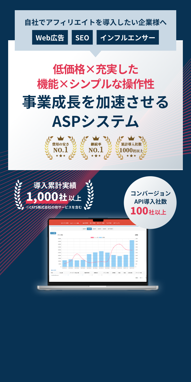 自社でアフィリエイトを導入したい企業様へ Web広告 SEO インフルエンサー 自社アフィリエイトならAFAD「シンプル×低価格」で実現するASPシステム